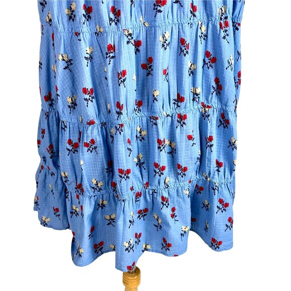 Free People Sundown Print Tunic Mini Dress M Allure Blue Combo Floral Button Tie - Picture 8 of 12